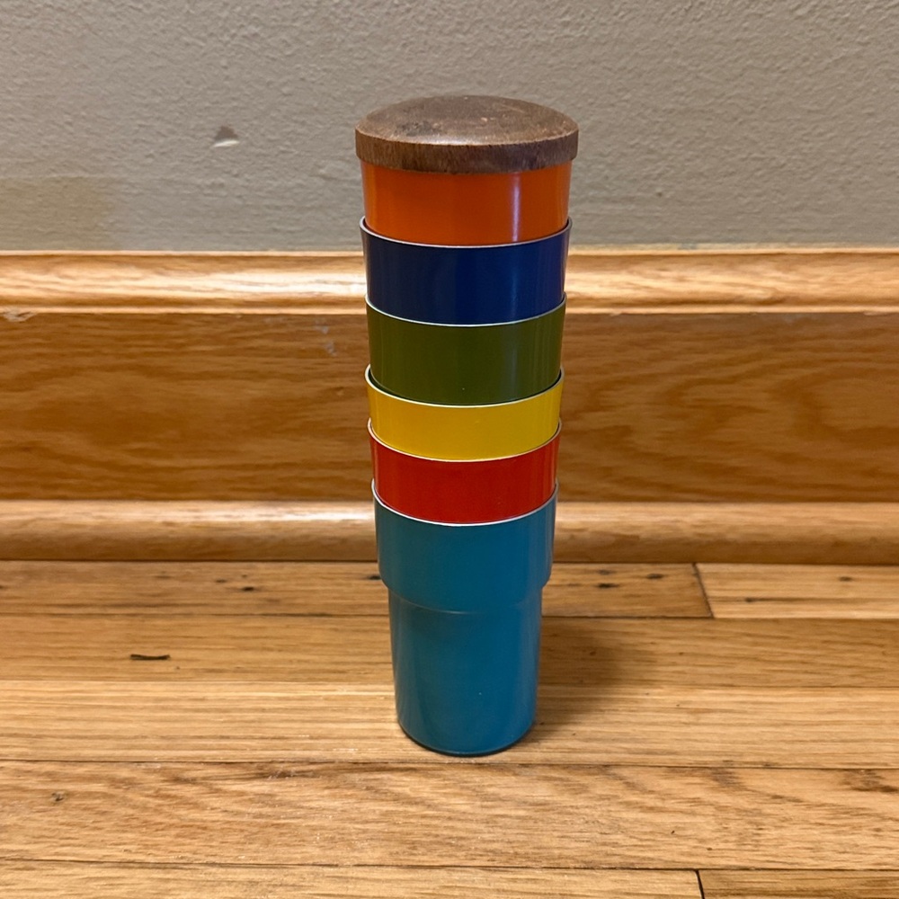 Vintage Aluminum cups Set of 6 stacking multi colored MCM